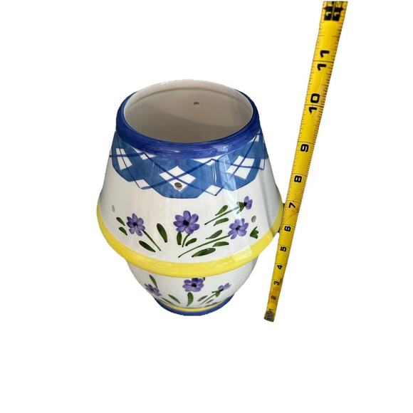 Ceramic Candle Holder w/ Shade Fairy Lamp Blue Purple Floral Spring Home Decor - Picture 2 of 9